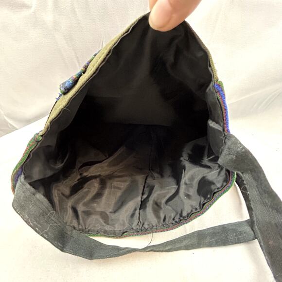 Cloth Purse Bohemian Sling Mexico Playa Del Carmen embroidered cinch lined - Picture 9 of 12